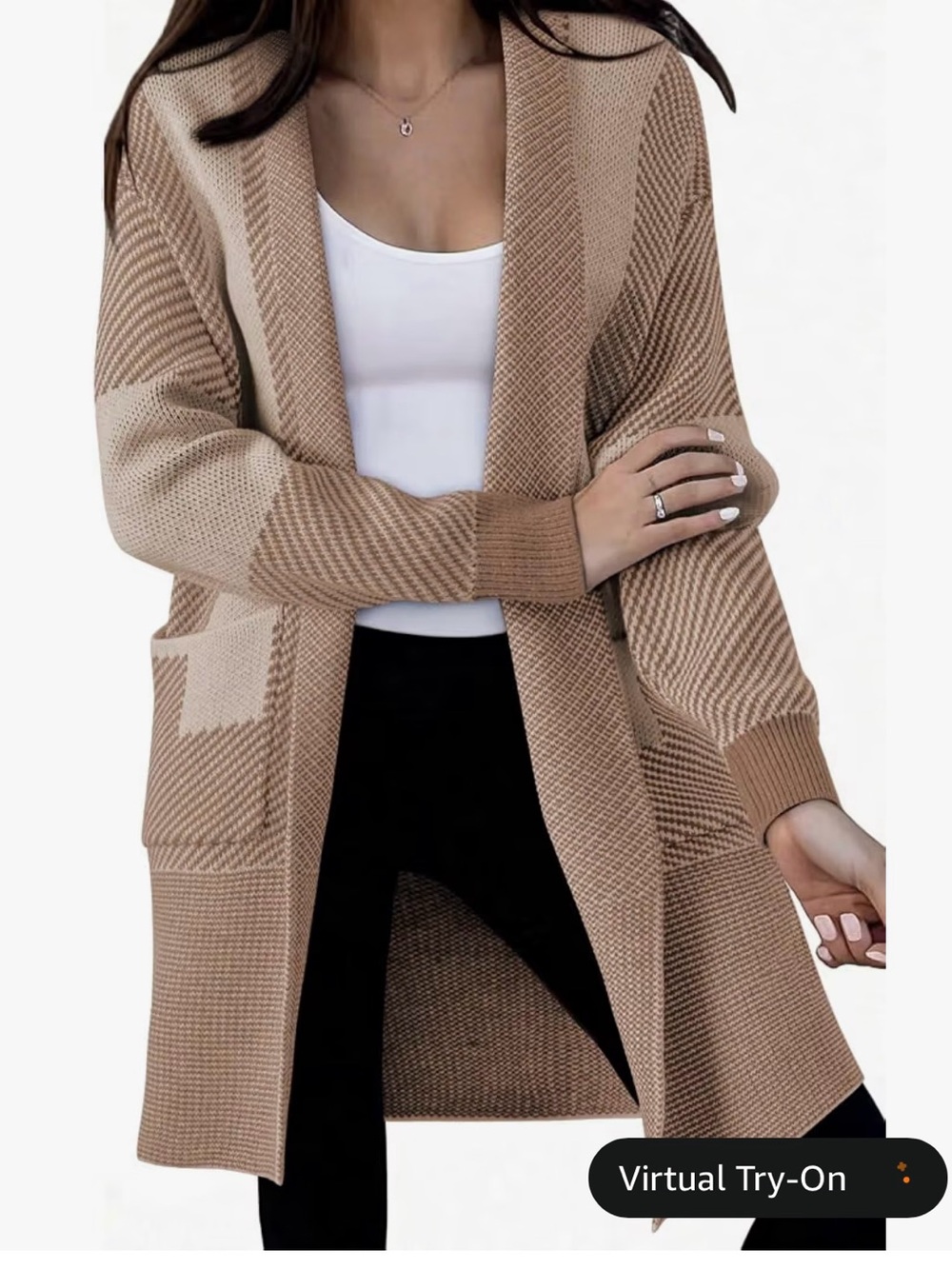 Amazon Essentials Tan & Beige Patchwork Open-Front Cardigan in Size XL NWOT